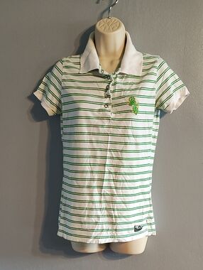 Brooklyn Girl White & Green Striped Polo Shirt